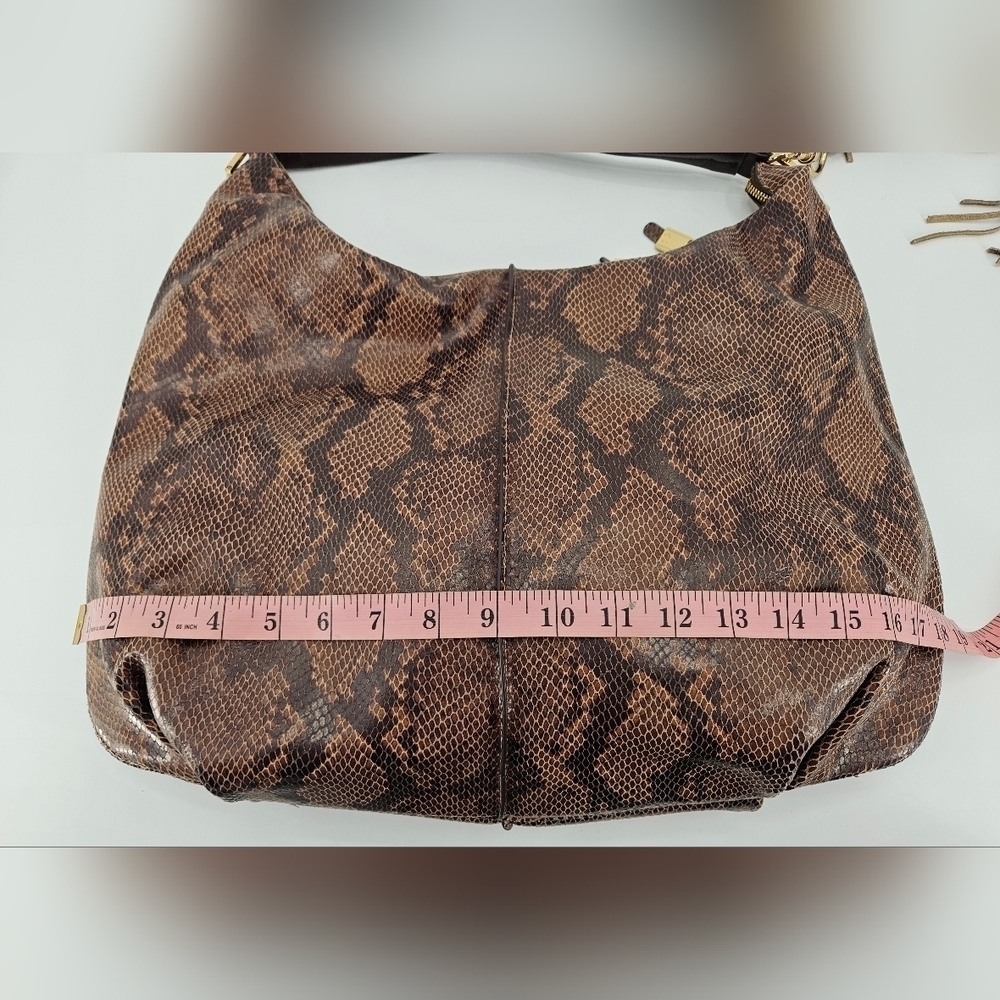 GILI Got To Love It Large LEATHER Emb SNAKE Choc Brown TASSEL Hobo Bag PURSE - Picture 8 of 14